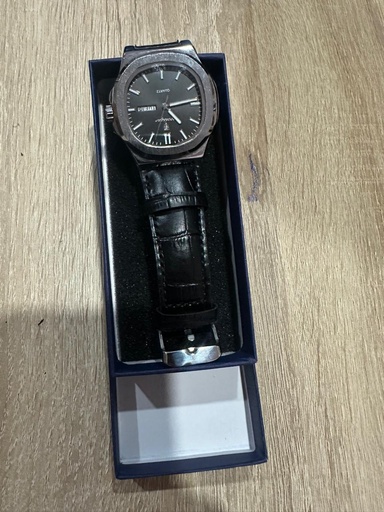 POEDAGAR Men's Watch – Quartz, Black Dial, Leather Strap