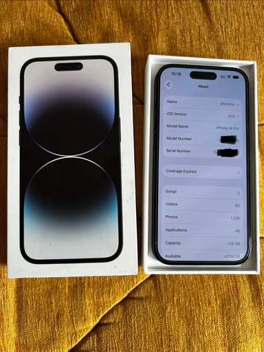 iPhone 14 Pro 128 Go – État de la batterie : 82 % – Noir