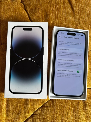 iPhone 14 Pro 128 Go – État de la batterie : 82 % – Noir