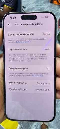 iPhone 15 Pro 128GB – Titane naturel – Batterie à 86 %